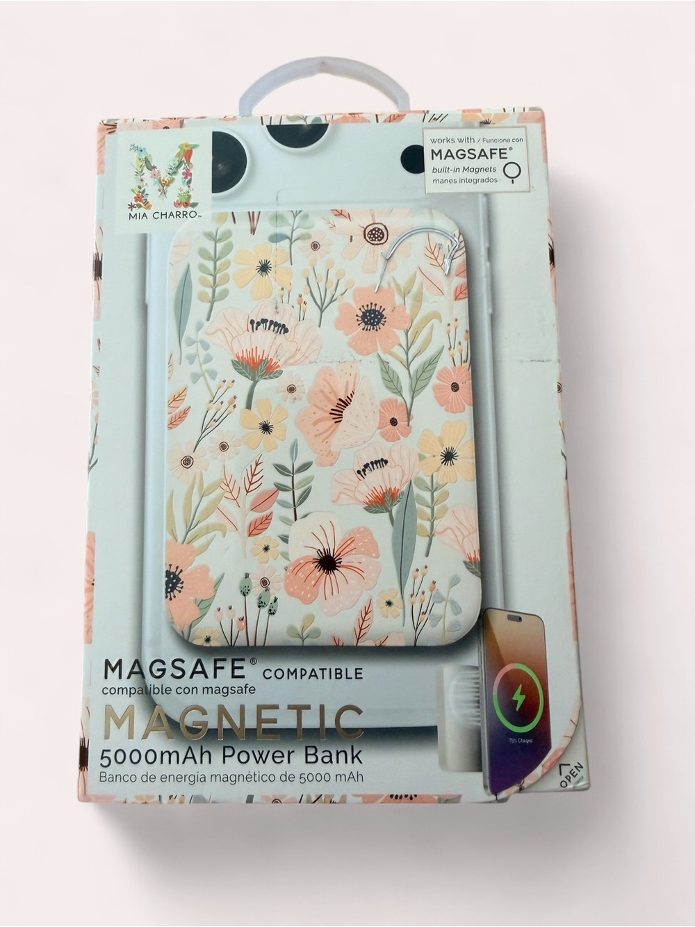 Mia Charro Floral MagSafe-Compatible Magnetic 5000mAh Power Bank - Pink Floral - Picture 3 of 6